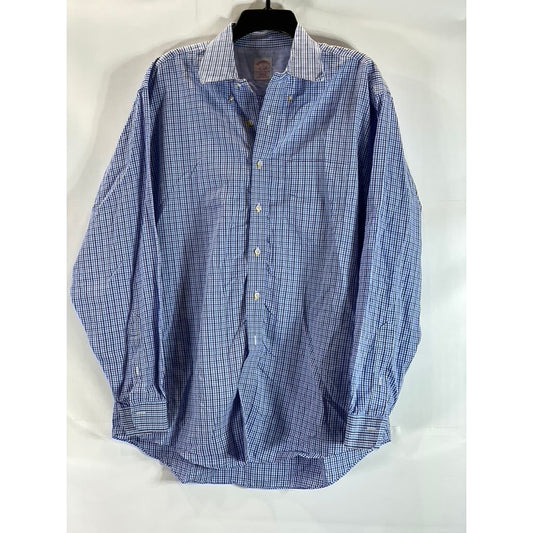 BROOKS BROTHERS Men's Blue Gingham Original Polo Regular-Fit Button-Up Shirt SZL