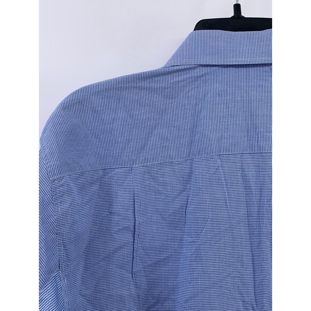 LAWRENCE HUNT Men's Blue-White Gingham Button-Up Long Sleeve Shirt SZ L