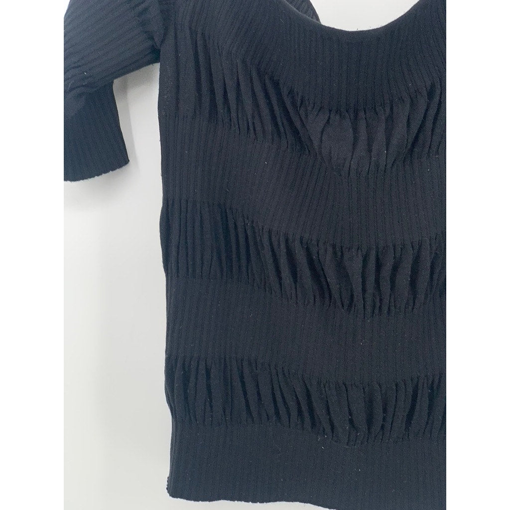CLUB MONACO Women's Black Ribbed Boatneck Short Elbow Sleeve Top SZ S