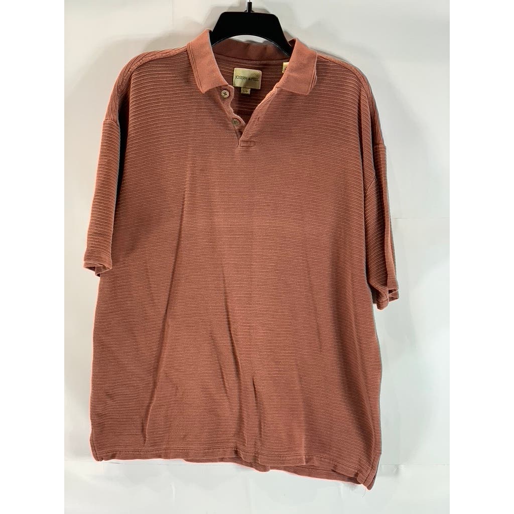 JOSEPH & FEISS Men's Burnt Orange Ribbed Short Sleeve Silk-Cotton Polo SZ L