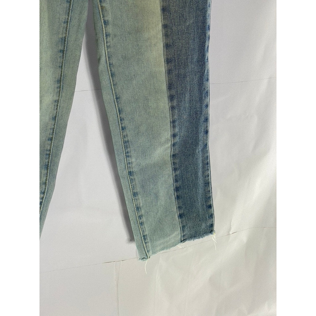 PACSUN Women's Blue Patchwork High-Rise Straight Denim Raw-Hem Jean SZ 24