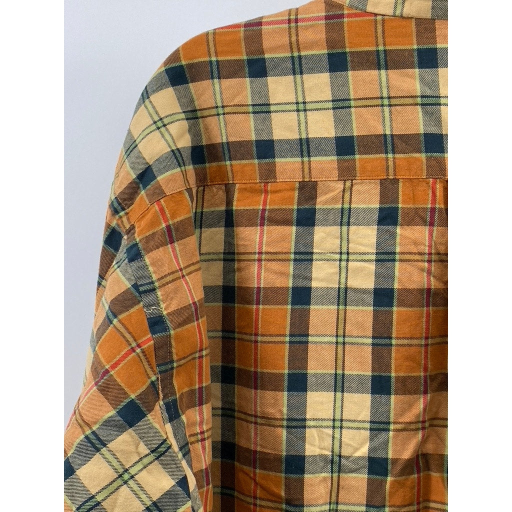 VIYELLA Men's Vintage Orange Plaid Cotton-Wool Button-Up Long Sleeve Shirt SZ2XL