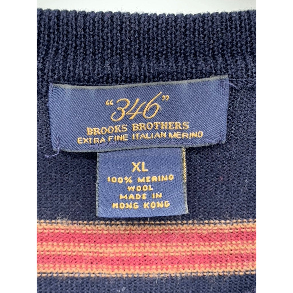 BROOKS BROTHERS 346 Men's Vintage Navy-Red Striped Wool Sweater SZ XL
