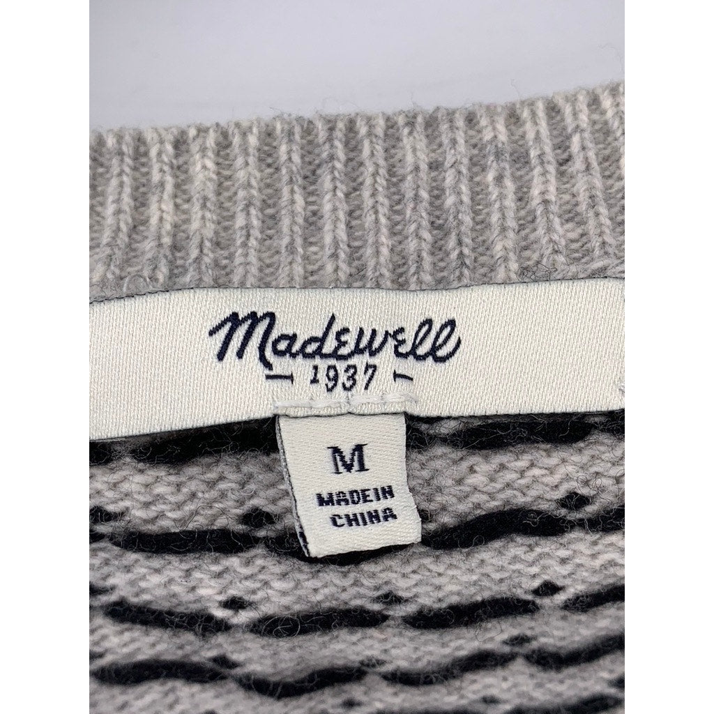 MADEWELL Women's Gray-Black Knit Crewneck Sweater SZ M