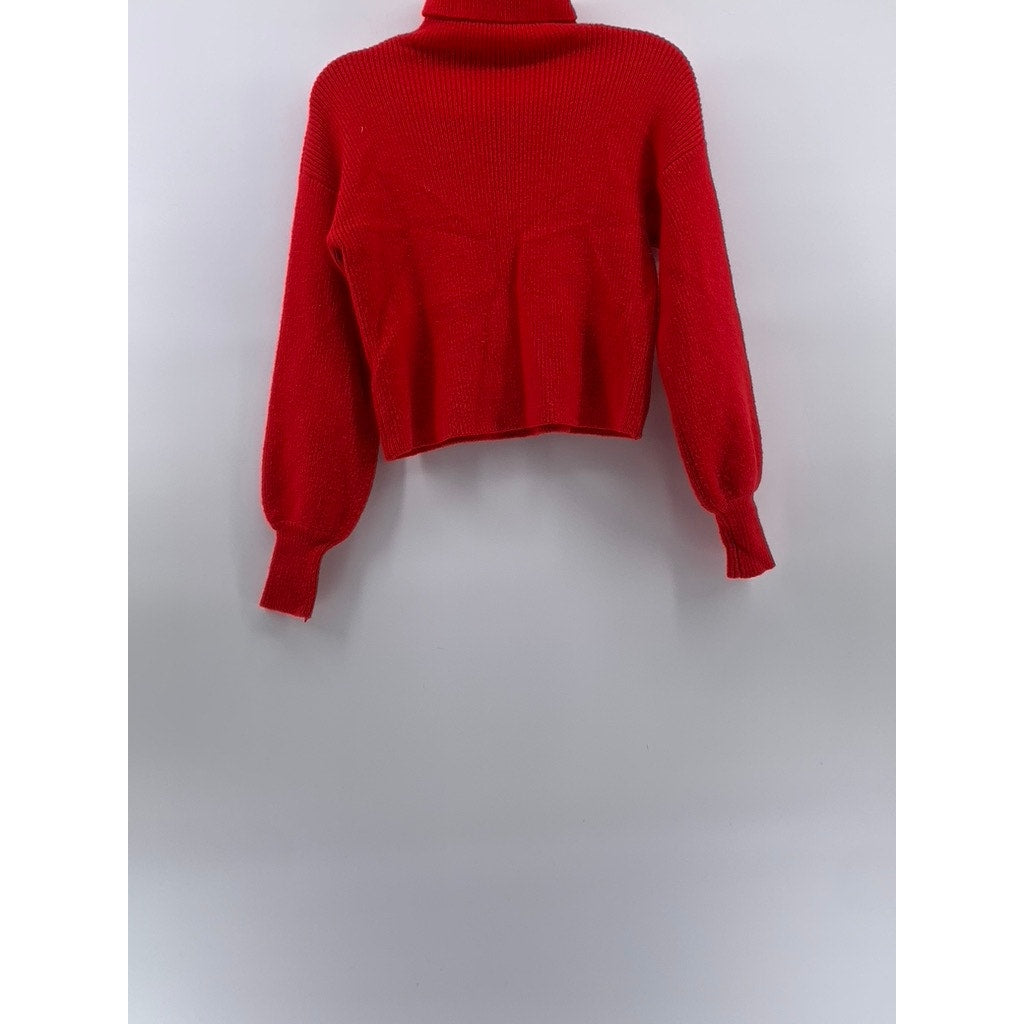 URBAN OUTFITTERS Women's Red Knit Turtleneck Long Sleeve Cropped Sweater SZ XS
