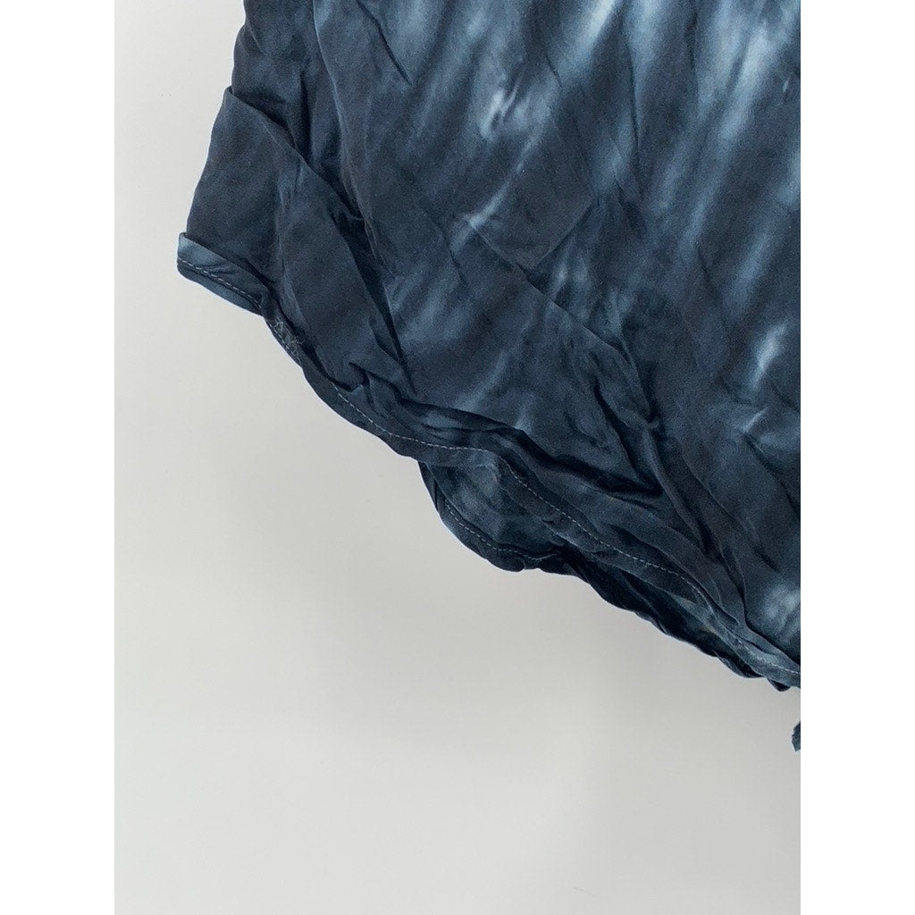 YOUNG FABULOUS & BROKE Women's Blue-Tan Tie-Dye Asymmetrical Midi Skirt SZ M