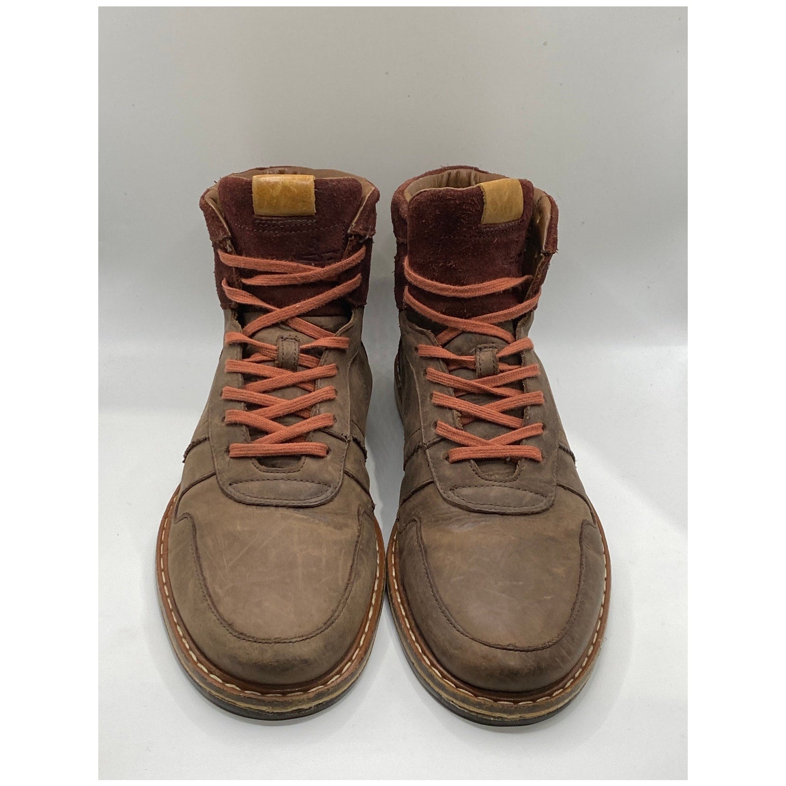 J. SHOES Men's Brown Leather Honour Round-Toe Lace-Up Boot Style Sneakers SZ 8