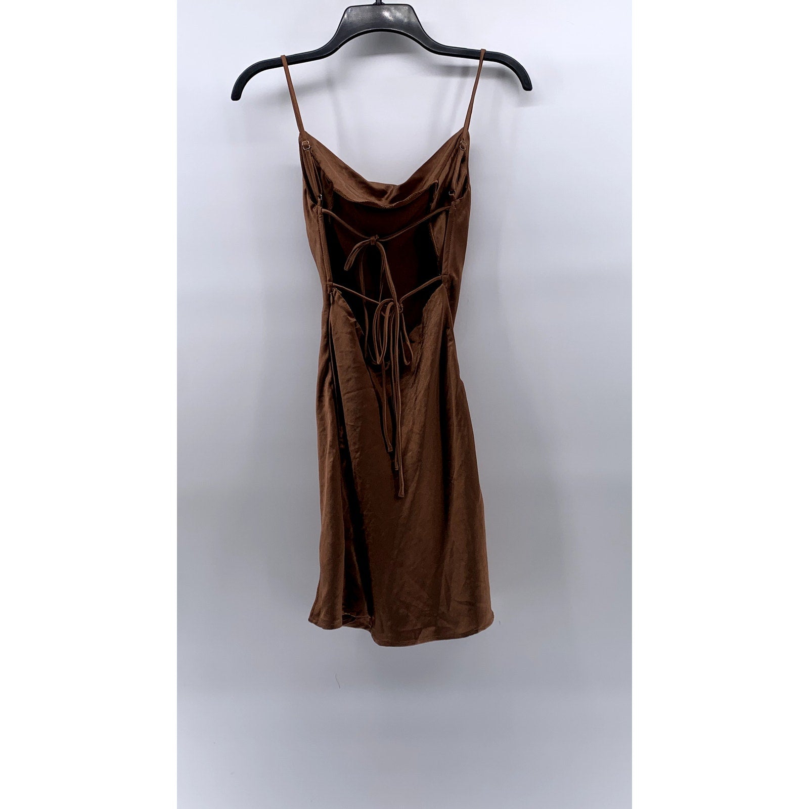 PRINCESS POLLY Women's Brown Satin Cowl-Neck Open Back Mini Dress SZ 0
