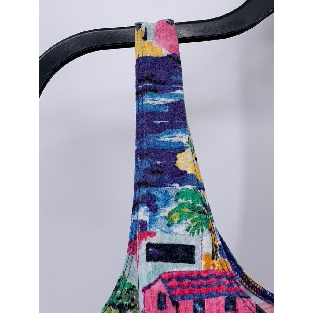 UNBRANDED Women's Blue-Multi Printed Scoop-Neck Cropped Tank Top SZ M