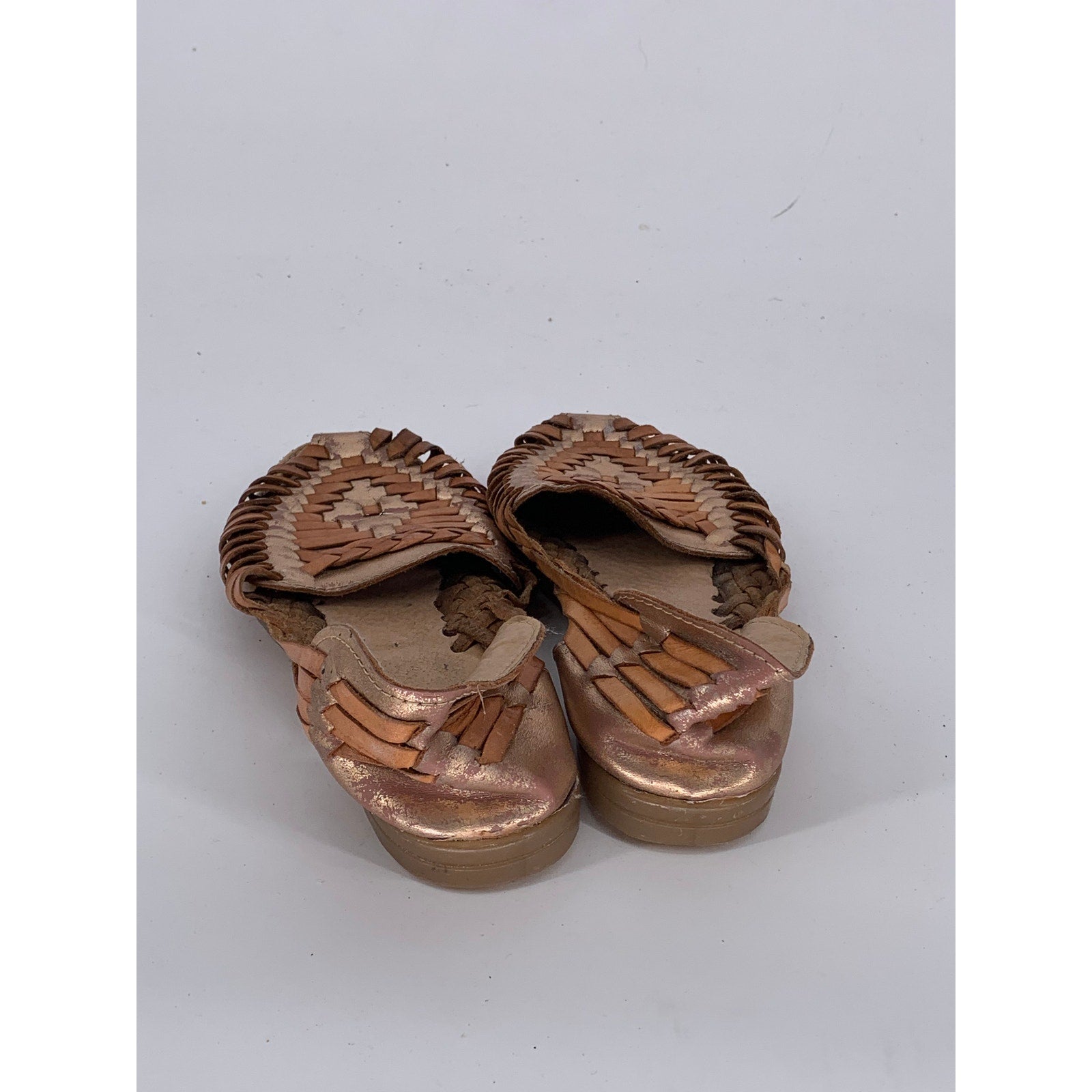 UNBRANDED Women's Brown-Gold Woven Leather Almond-Toe Slip-On Sandals SZ 9
