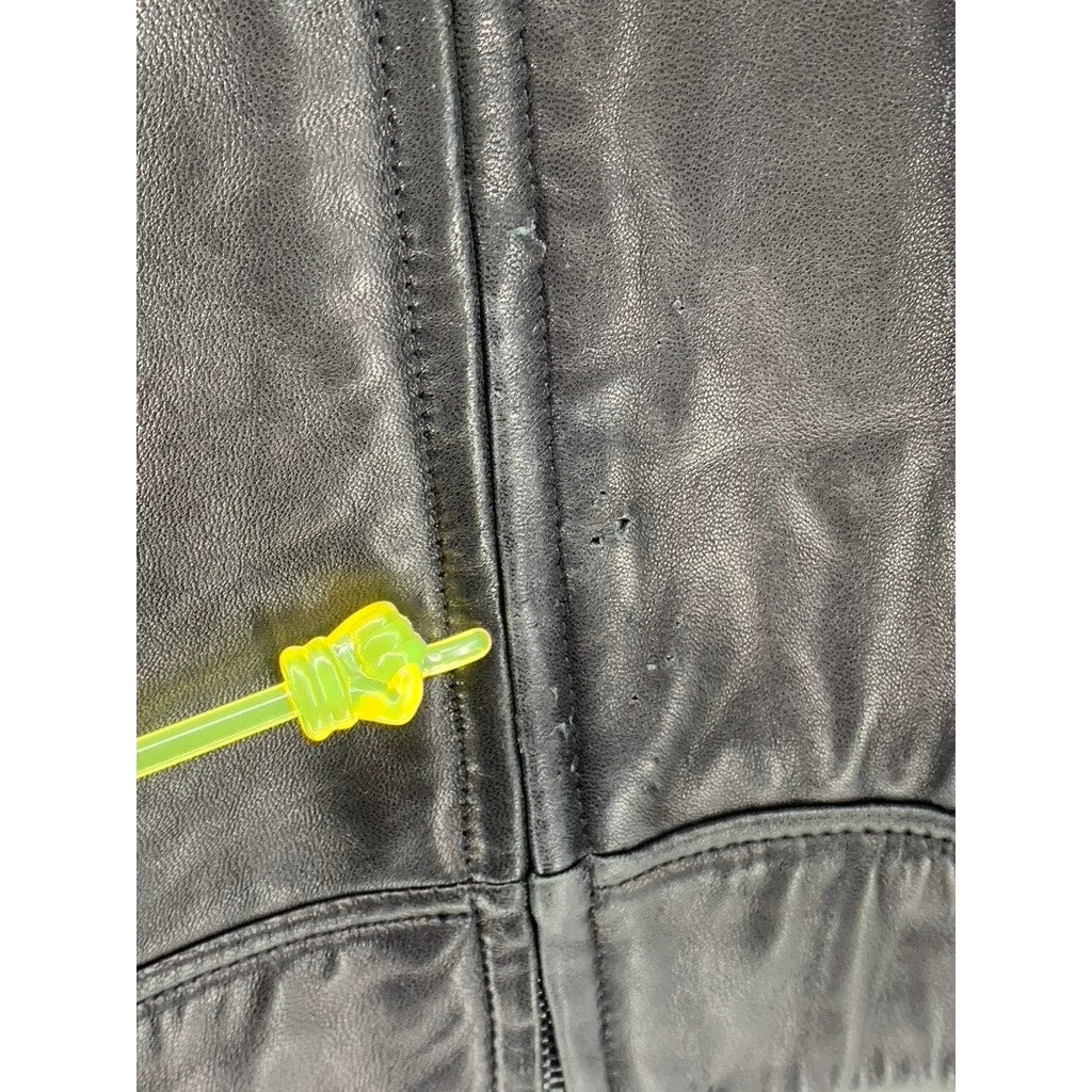 ANDREW MARC Women’s Petite Black Leather Hooded Zip-Up Jacket SZ PS