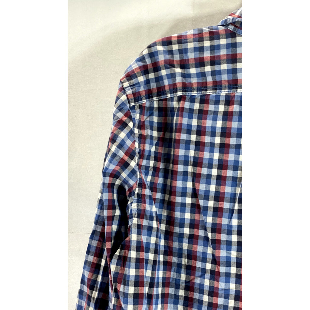 GAP Men's Multicolor Mini Check Regular-Fit Long Sleeve Button-Up Shirt SZ L