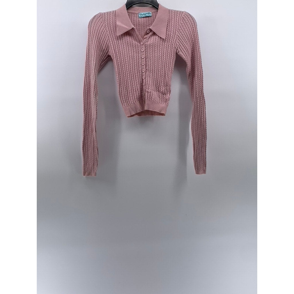 PALE JADE Women's Pink Button-Down Cable-Knit Long Sleeve Top SZ XS
