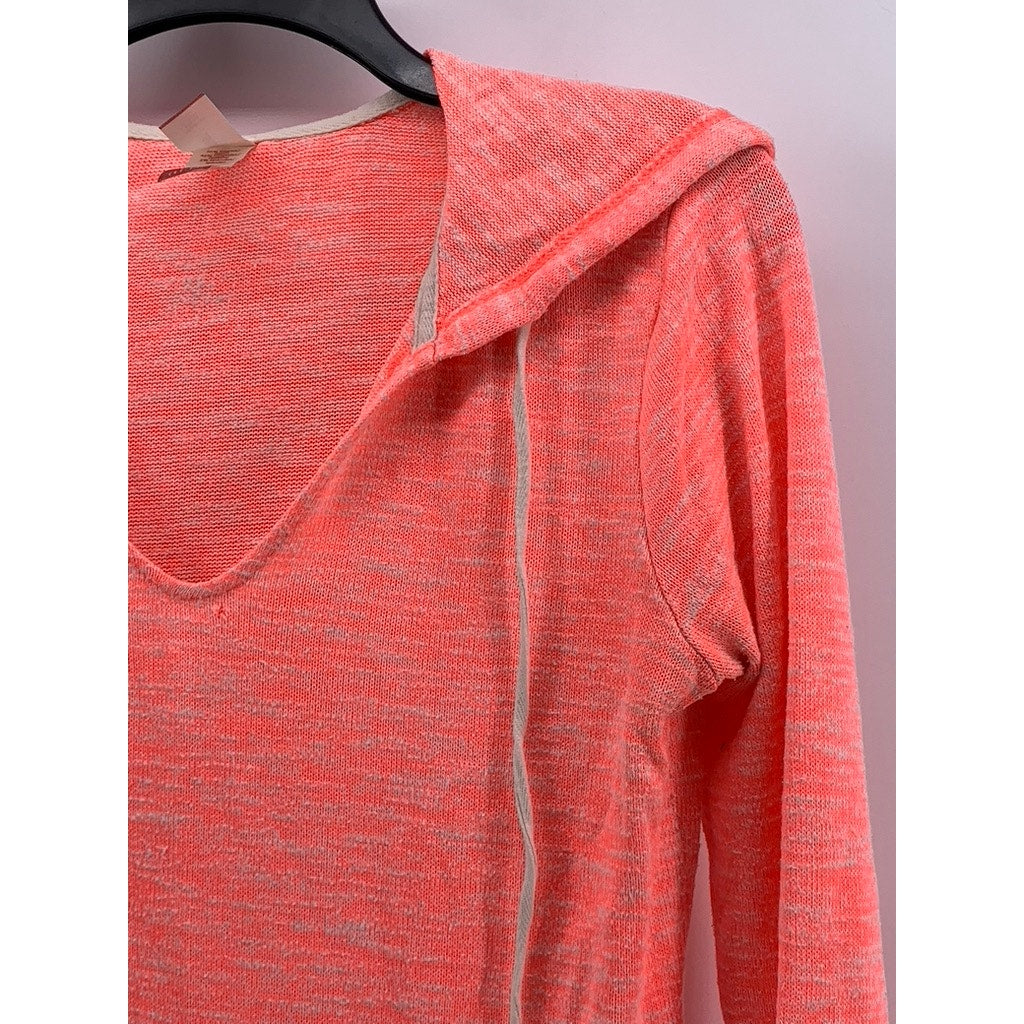 NO BOUNDARIES Juniors' Salmon V-Neck Hooded Long Sleeve Sweater Top SZ L(11-13)