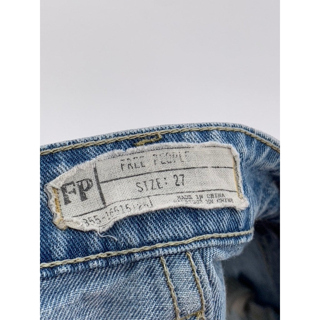 FREE PEOPLE Women's Blue-White Bleached Raw-Hem Distressed Cut-Off Shorts SZ 27