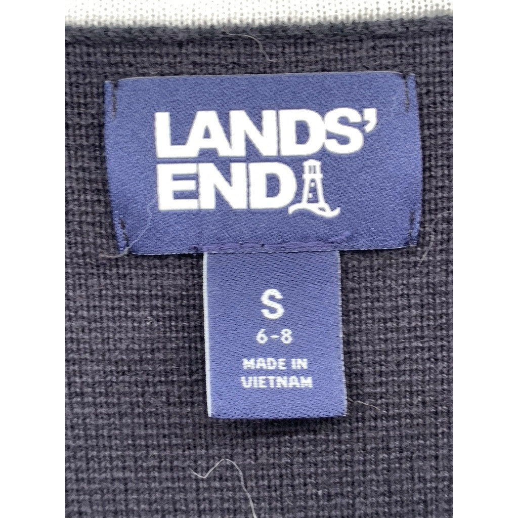 LANDS END Women's Navy-White Trim Button-Up Cardigan SZ S