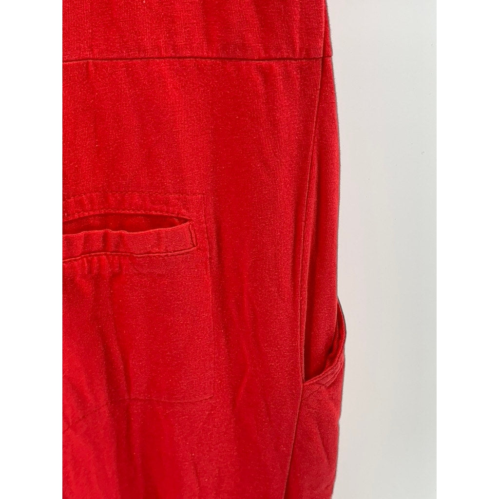 UNBRANDED Women's Red Button-Up V-Neck Short Sleeve Knit Jumpsuit SZ 12