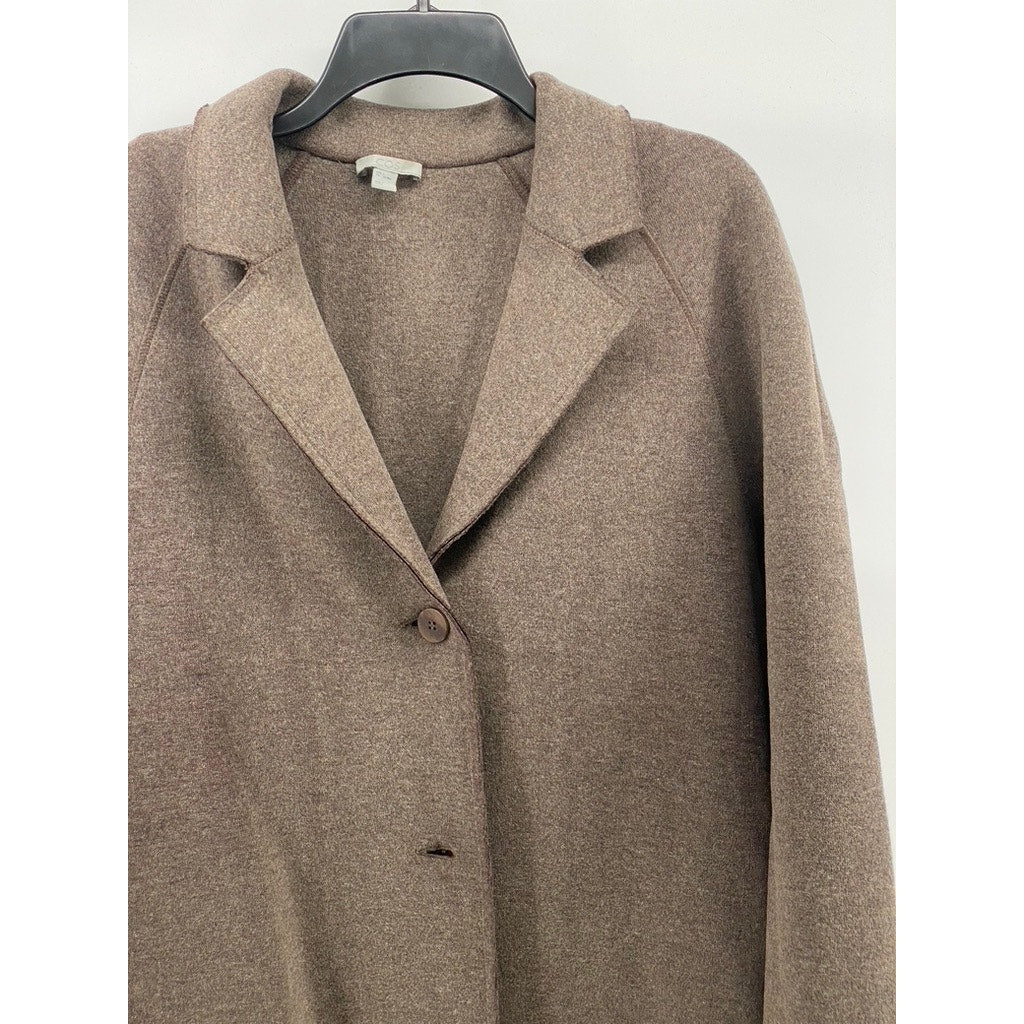 COS Women’s Brown Wool-Blend Three-Button Notch Collar Long Coat SZ S