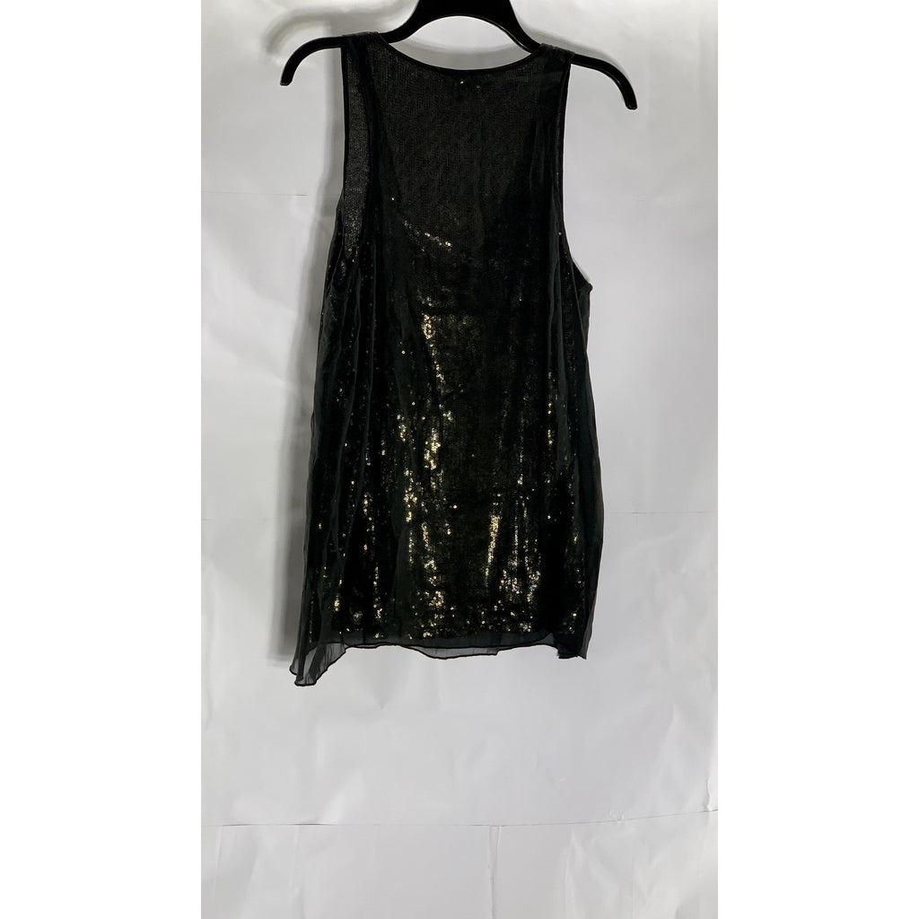 JOIE Women's Black Deep Scoop-Neck Sequin Embellished Sheer Layered Tank Top SZM