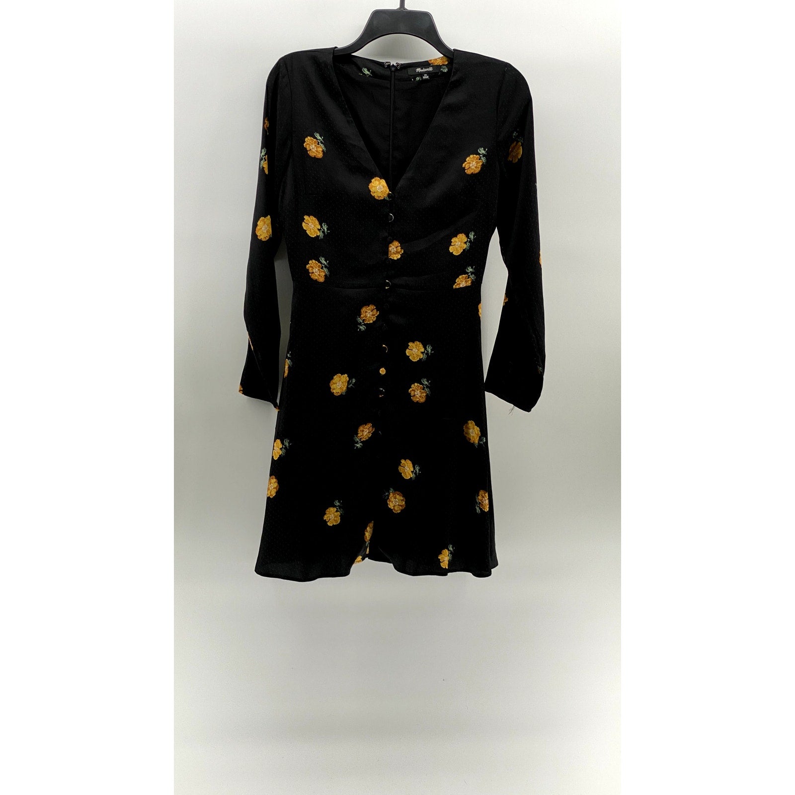 MADEWELL Women's Black-Yellow Lilyblossom Button-Front Long Sleeve Dress SZ 00