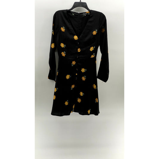 MADEWELL Women's Black-Yellow Lilyblossom Button-Front Long Sleeve Dress SZ 00