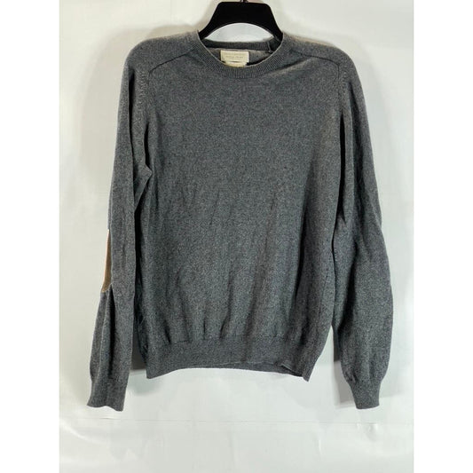 BANANA REPUBLIC Men's Heather Gray Cotton-Cashmere Elbow-Patch Sweater SZ S