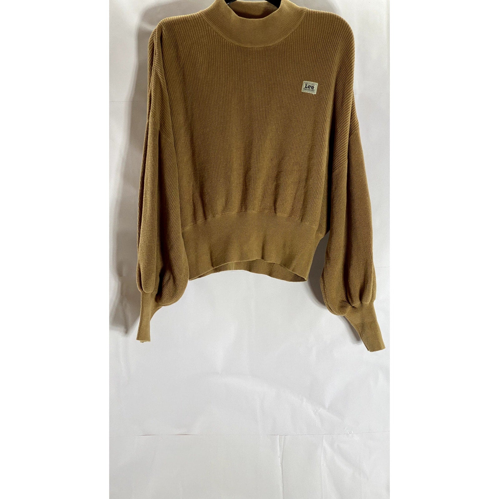 LEE Women's Brown Patch Logo Ribbed Mock-Neck Pullover Sweater SZ 14(L)