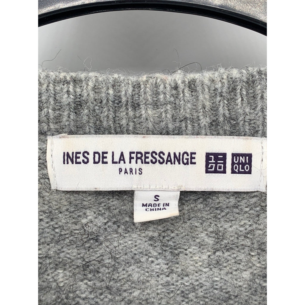 UNIQLO Ines De La Fressange Women's Gray-Yellow Argyle Button-Up Cardigan SZ S