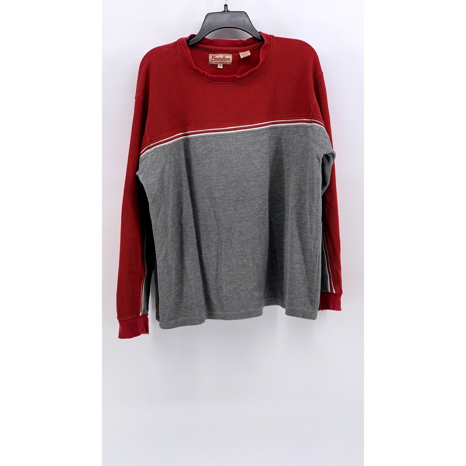POINT ZERO Men's Red-Gray Vintage Crewneck Knit Color Block Sweatshirt SZ M