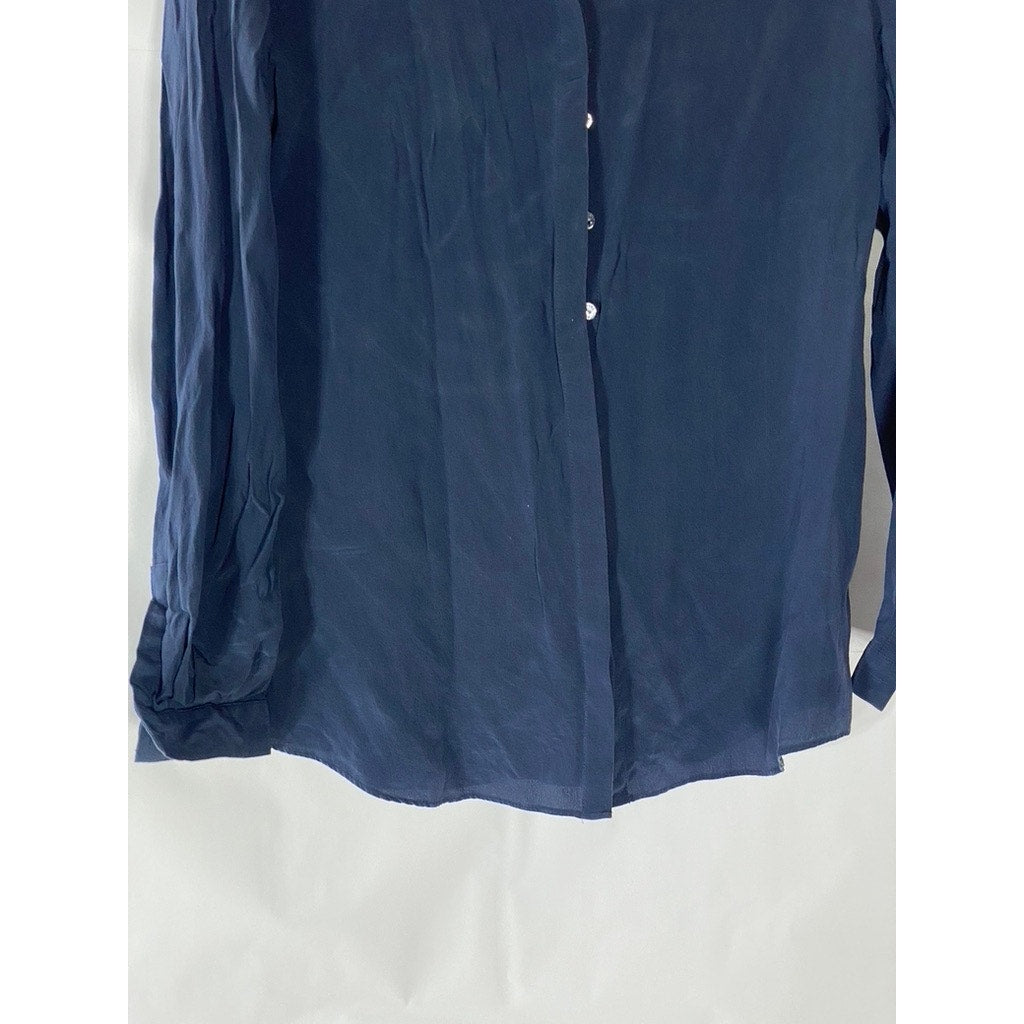 PINK THOMAS PINK LONDON Women’s Navy Silk Button-Up Long Sleeve Top SZ 10 (US6)