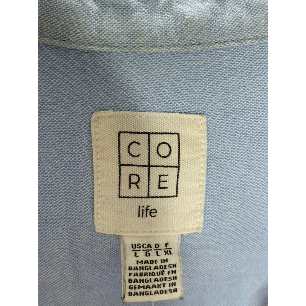 CORELIFE Women's Light Blue Regular-Fit Button-Up Long Sleeve Top SZ L