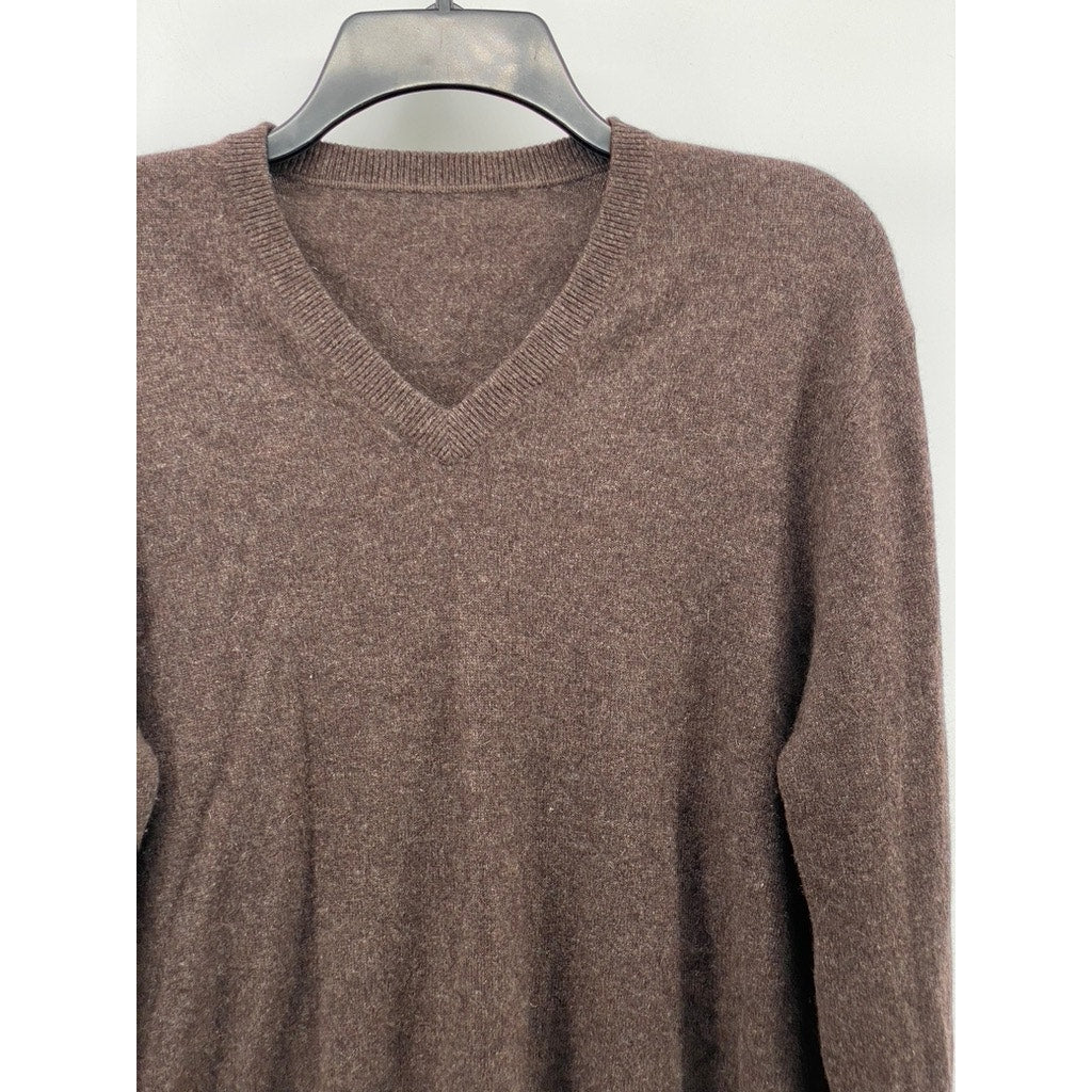 UNBRANDED Men’s Brown Cashmere V-Neck Long Sleeve Sweater SZ M