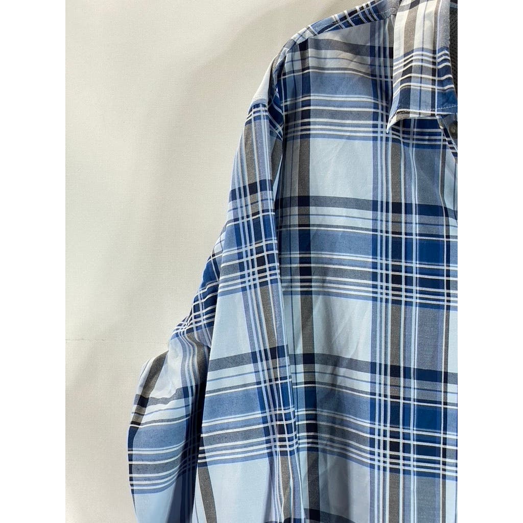 EDDIE BAUER Men's Blue Plaid Classic-Fit Button-Up Long Sleeve Shirt SZ 2XL