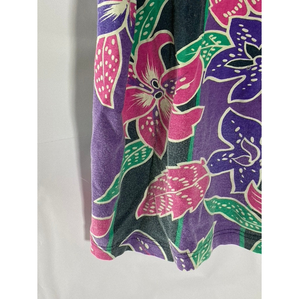 SALTY DOG Men's Vintage Purple/Pink/Green Floral Print Short Sleeve Polo SZ M