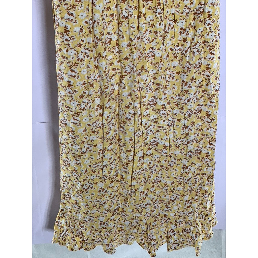 ABERCROMBIE & FITCH Women's Yellow Floral V-Neck Tie-Strap Midi Dress SZ M