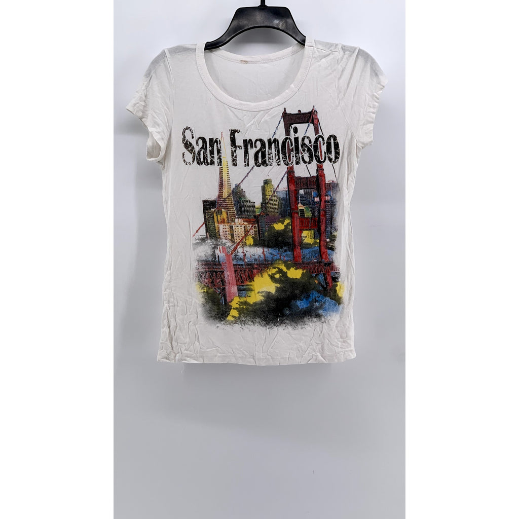 UNBRANDED Women's White San Francisco Graphic Short Sleeve Top SZ S
