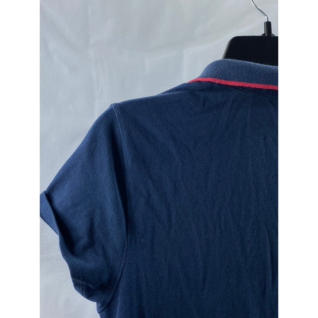 TOMMY HILFIGER Women's Navy Banner Stripe Short Sleeve Polo Mini Dress SZ M