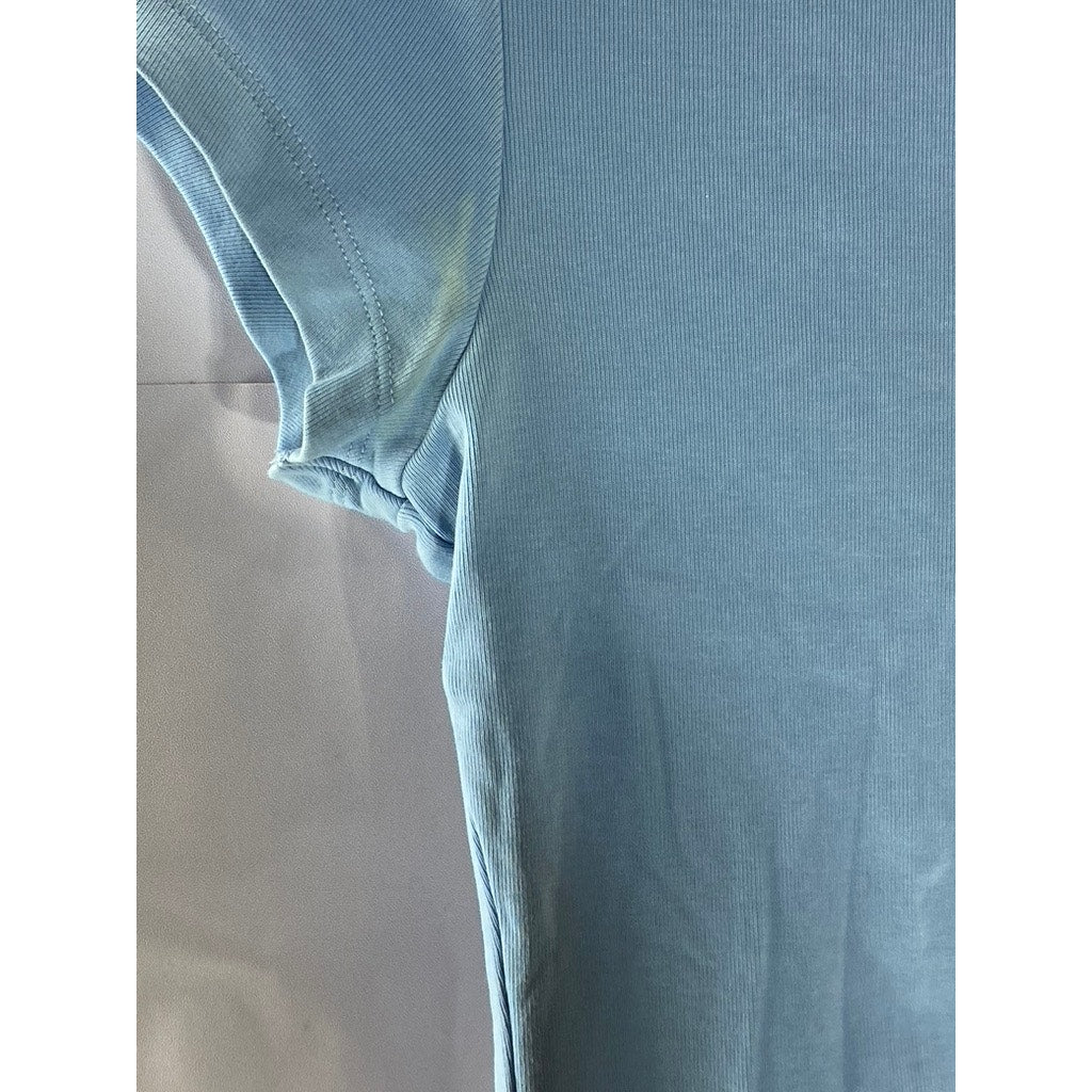 UNIQLO Women's Light Blue Crewneck Solid Fitted Short Sleeve Crop Top SZ XS\