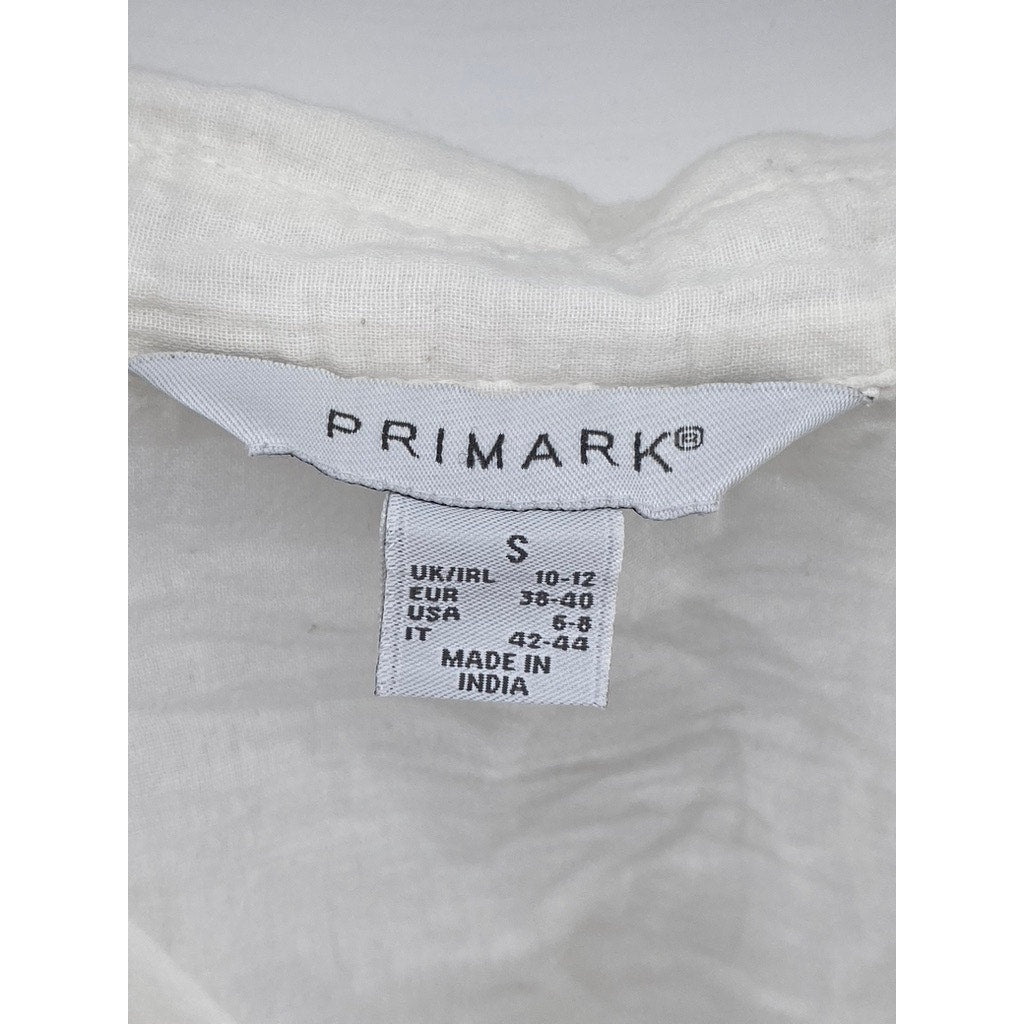 PRIMARK Women's White Solid Button-Up Long Sleeve Collared Top SZ S