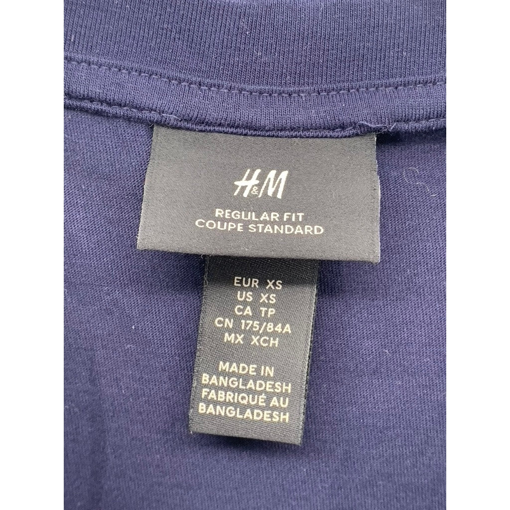 H&M Men's Navy Blue Crewneck Regular-Fit Short Sleeve T-Shirt SZ XS