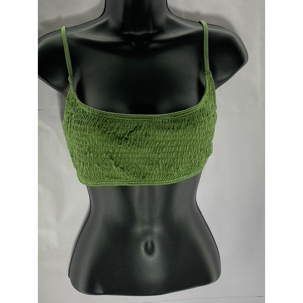 SOUTH BEACH Women's Crinkle Green Adjustable Spaghetti Strap Bikini Top SZ 12