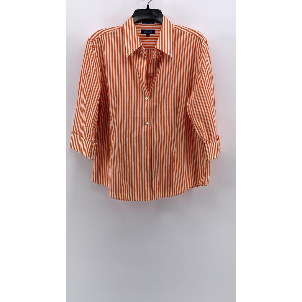 FACONNABLE Women's Orange-White Striped Button-Up Long Sleeve Top SZ XL
