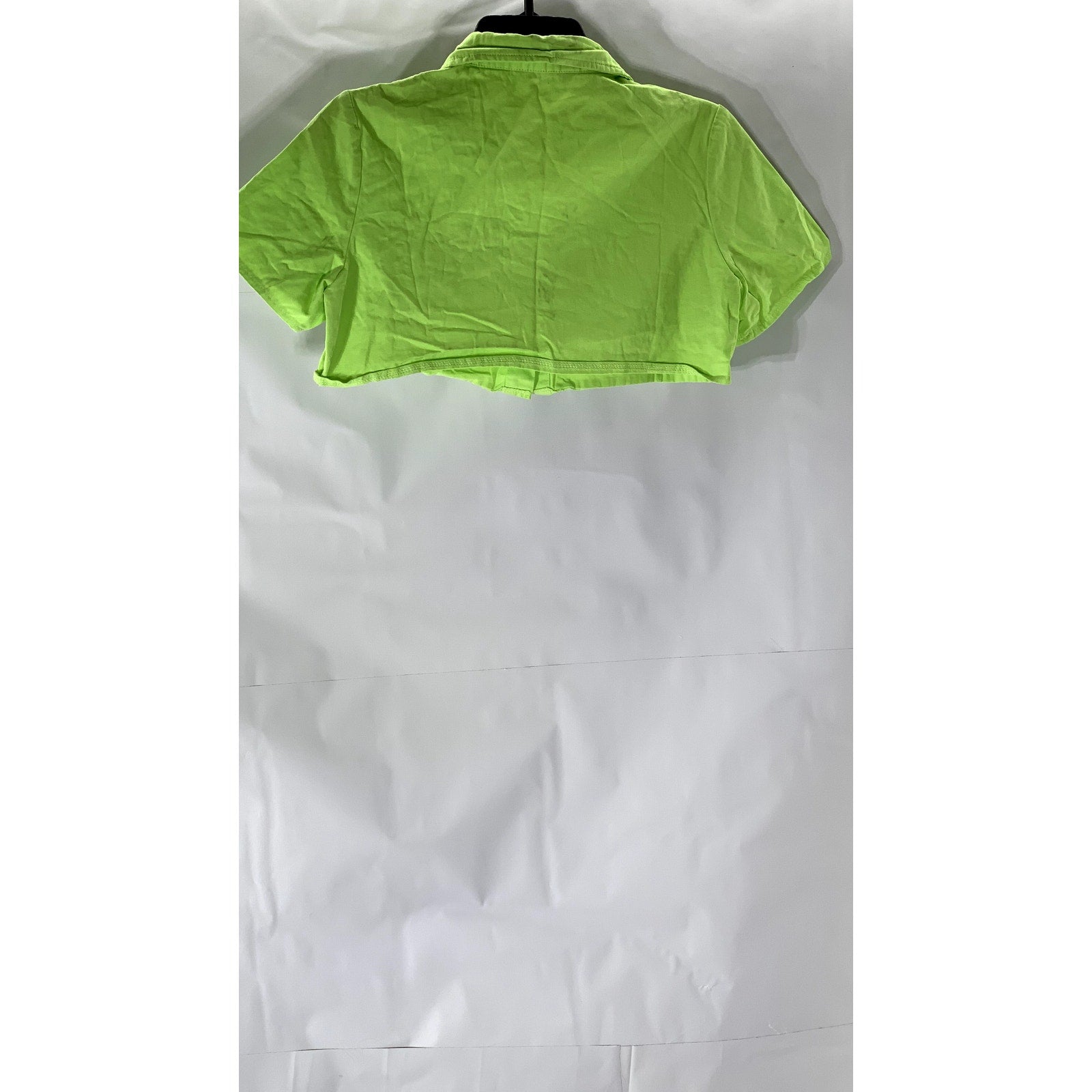 SHEIN Women's Bright Green Denim Cropped Short Sleeve Button-Up Top SZ S