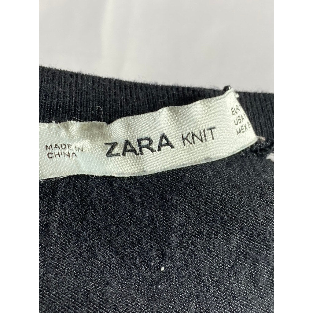 ZARA KNIT Women's Black Crewneck Short Sleeve Top SZ M