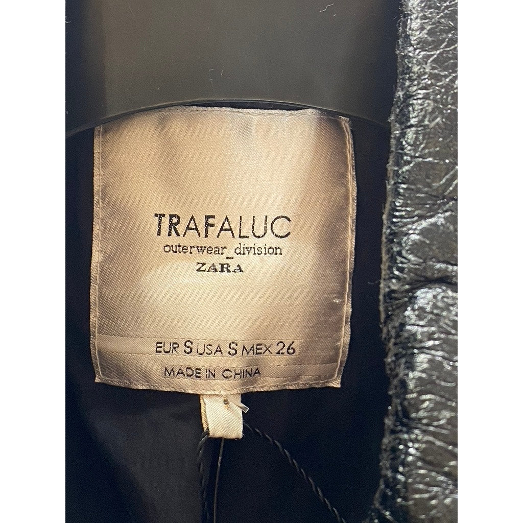 ZARA TRAFALUC Women's Black Faux-Leather Zip-Up Motorcycle Jacket SZ S
