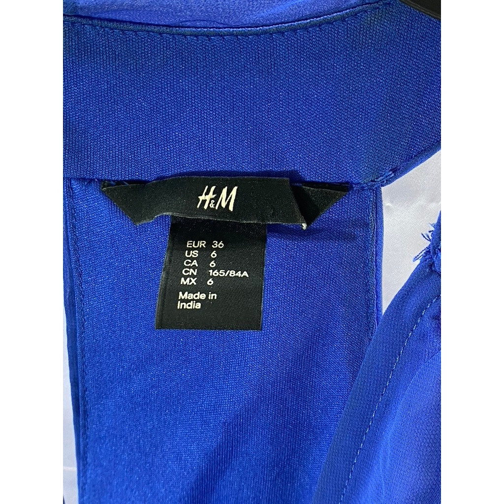 H&M Women's Royal Blue Scoop-Neck Sheer Sleeveless Mini Dress SZ 6