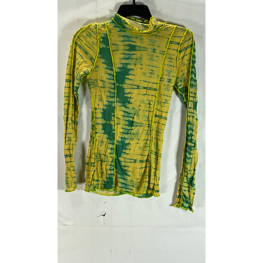 Aritzia WILFRED FREE Women's Green/Yellow Orbit Tie-Dye Print Turtleneck Top SZM