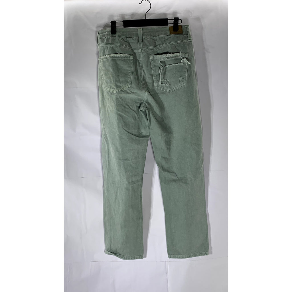 AMERICAN EAGLE Women's Green Distressed Regular-Fit Straight-Leg Denim Jean SZ 8