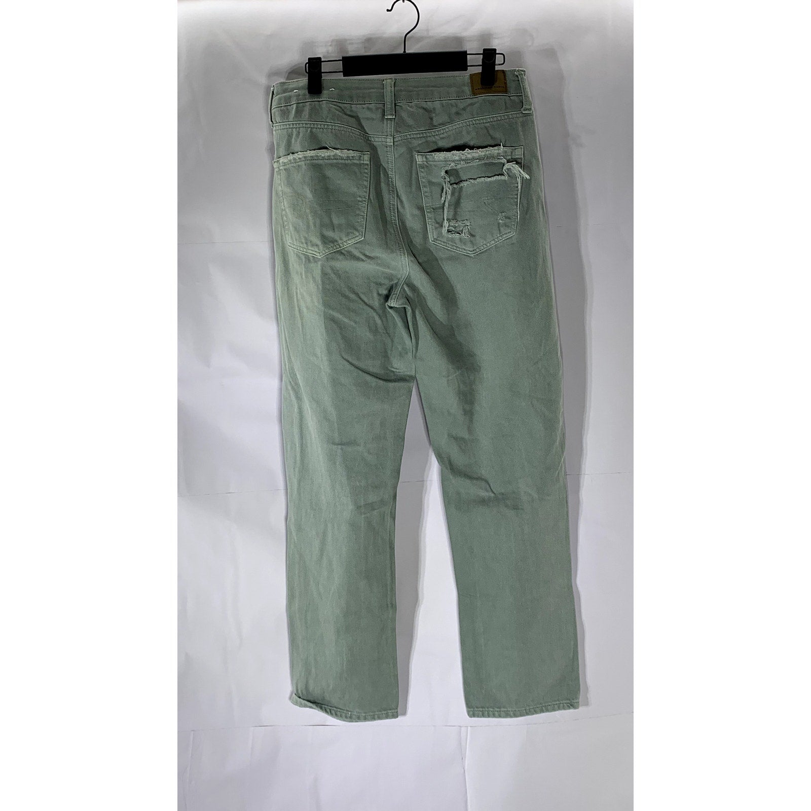 AMERICAN EAGLE Women's Green Distressed Regular-Fit Straight-Leg Denim Jean SZ 8