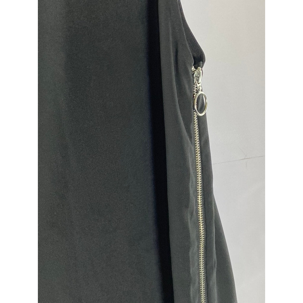 UNBRANDED Women's Solid Black Sleeveless Side-Zipper Scoop-Neck Mini Dress SZ M